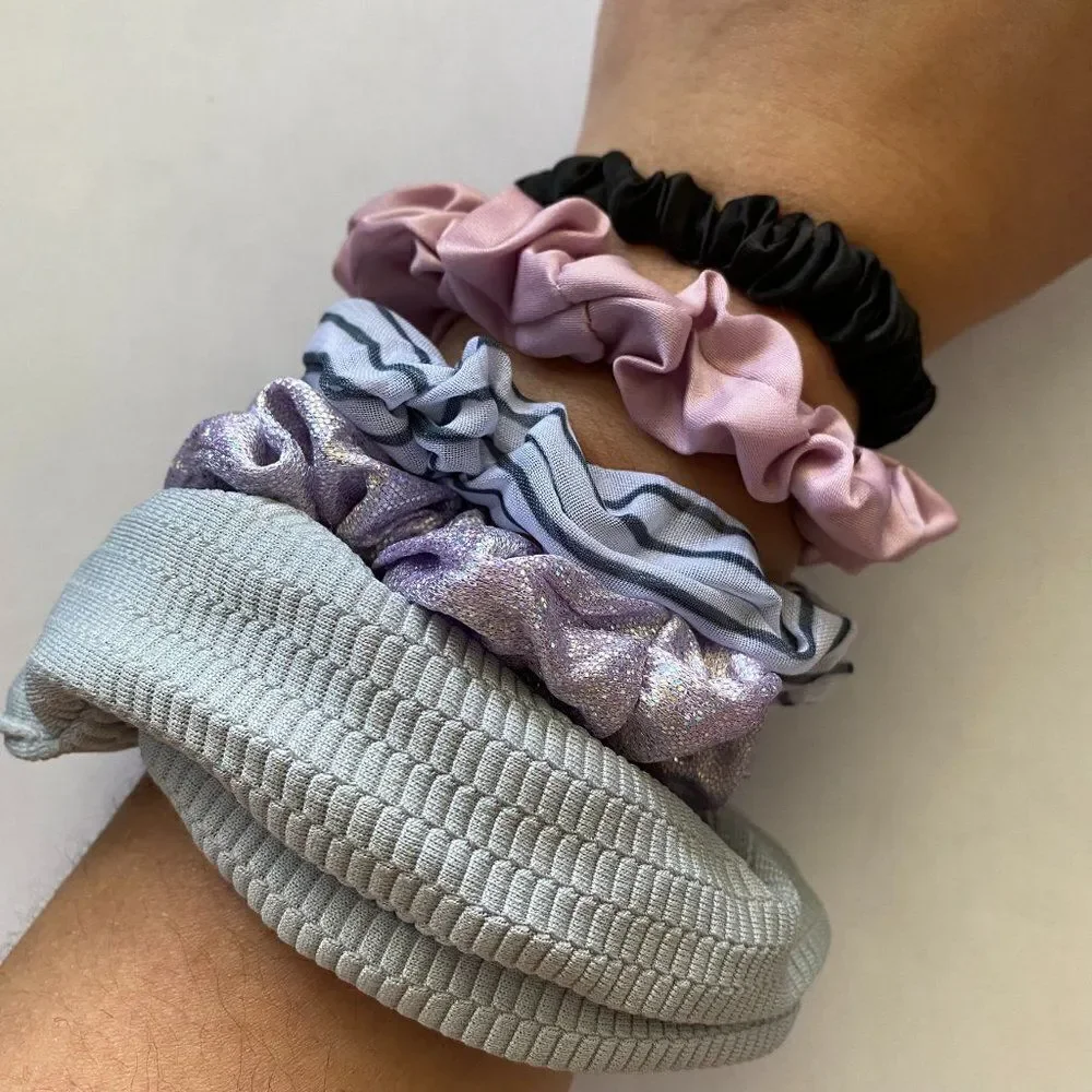 Set of 5 Scrunchies - Light Purple Metallic Stripe